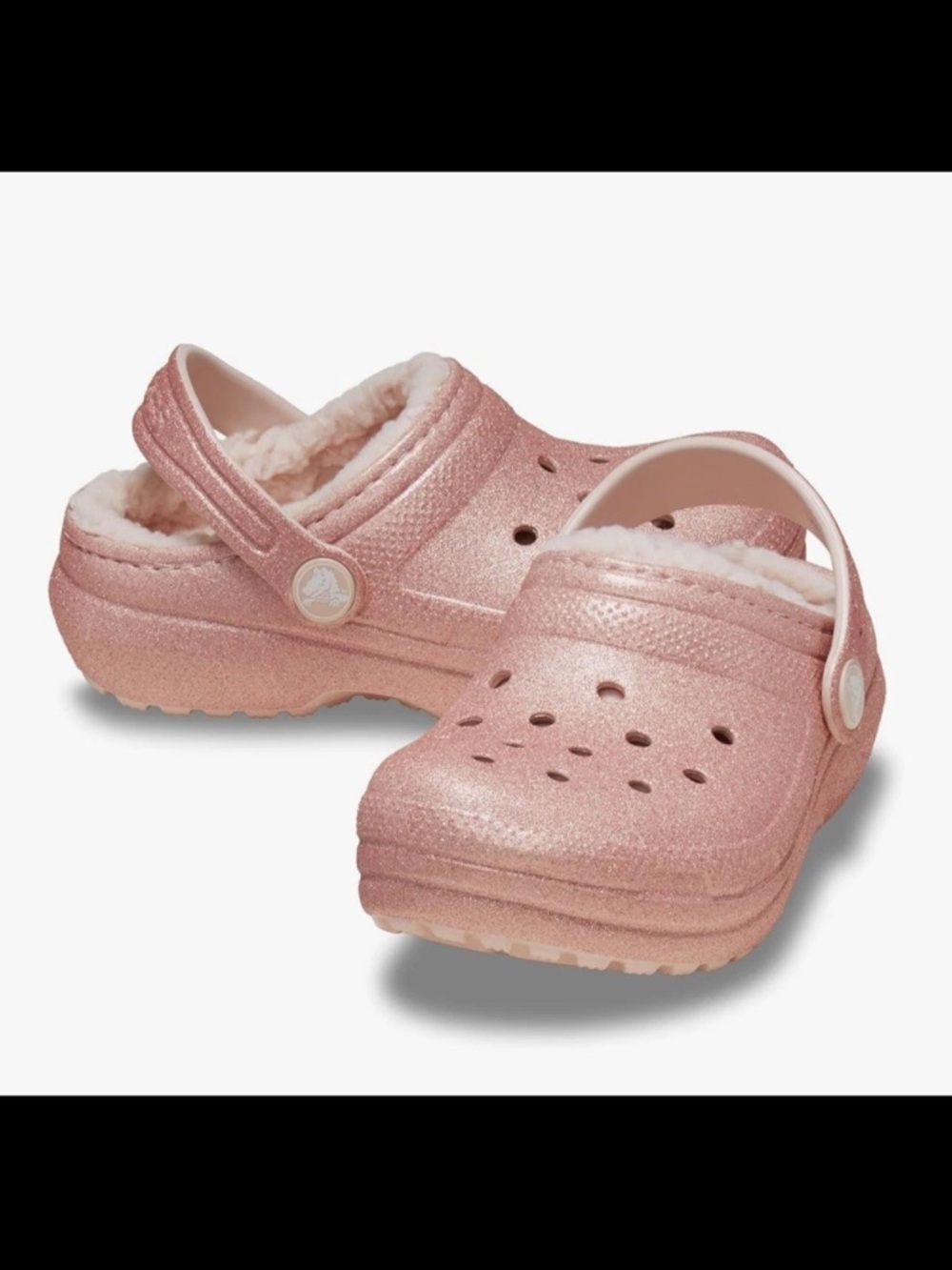 CROCS toddler Glitter Lined Clog in Rose Pink size C5 charms included